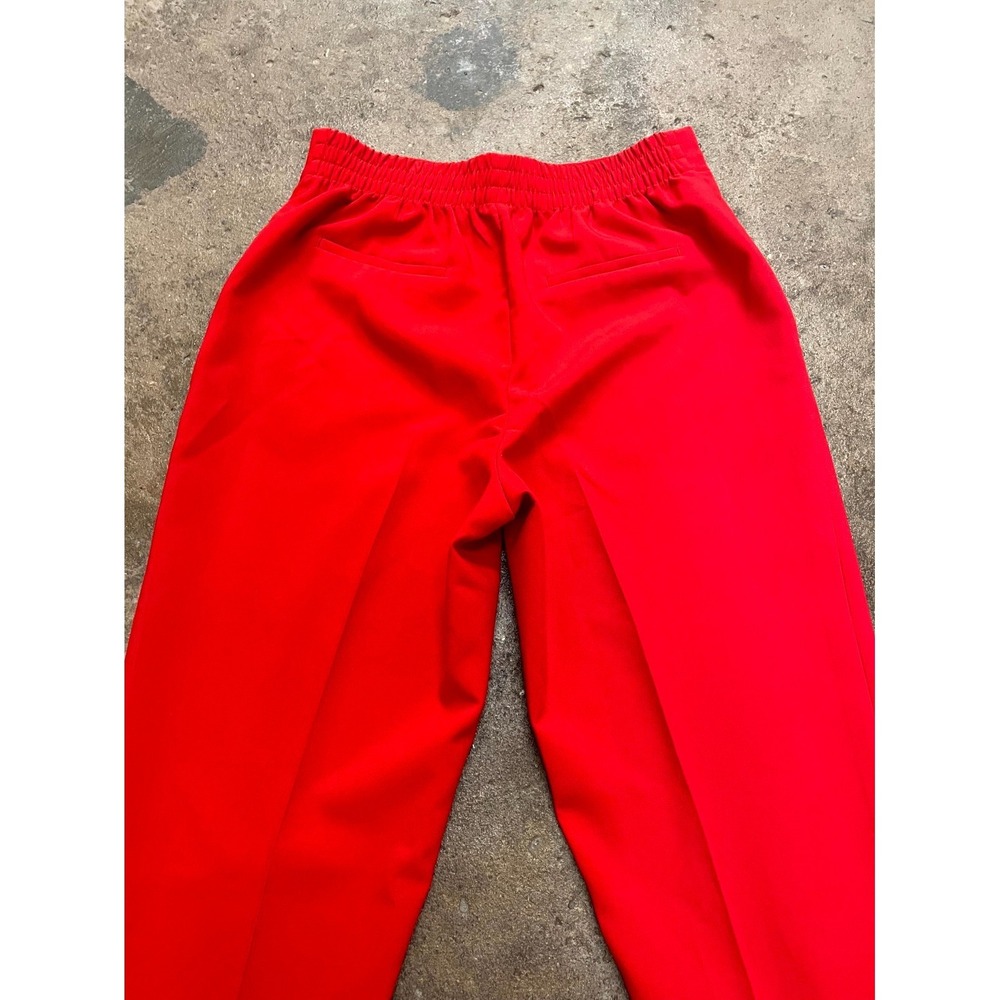 Zara Tailored Pants Womens L Red Stretch Elastic Waist Button Details Straight - Picture 11 of 16